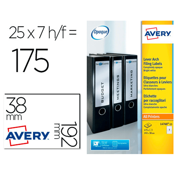 Etiqueta adesiva avery permanente branca 38x192 mm para lombada caixa de 175 unidades 1