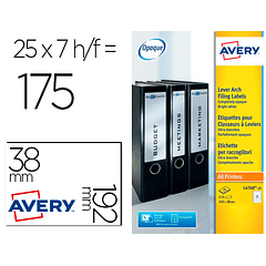 Etiqueta adesiva avery permanente branca 38x192 mm para lombada caixa de 175 unidades