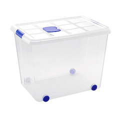 Caixa de armazenagem plasticforte 86 litros nº 8 transparente com tampa 470x620x450 mm