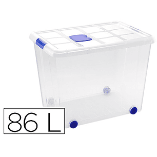 Caixa de armazenagem plasticforte 86 litros nº 8 transparente com tampa 470x620x450 mm