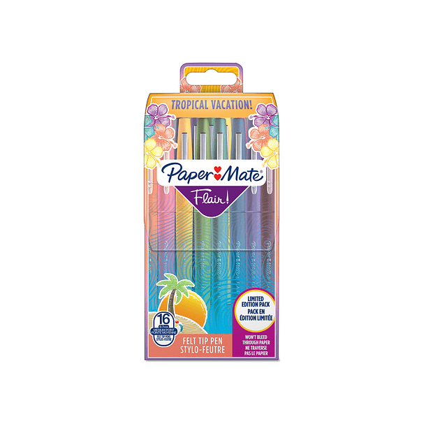 Marcador paper mate flair original ponta feltro tropical estojo rigido de 16 unidades cores sortidas 2