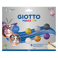 Conjunto giotto make up pintura facial 6 frascos 5 ml cores metalicas