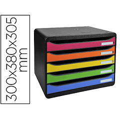 Bloco classificador de secretaria exacompta big-box plus apaisada iderama arlequin 5 gavetas multicolor 270x355x271 mm