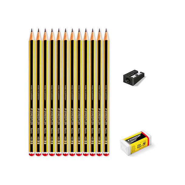 Lapices de grafito staedtler noris n.2 hb blister promocional 120 anivers de 12 uds + afilalapiz y goma 3