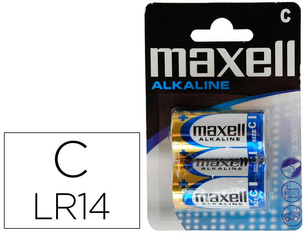 Pilha maxell alcalina 1,5 v tipo c lr14 blister de 2 unid...