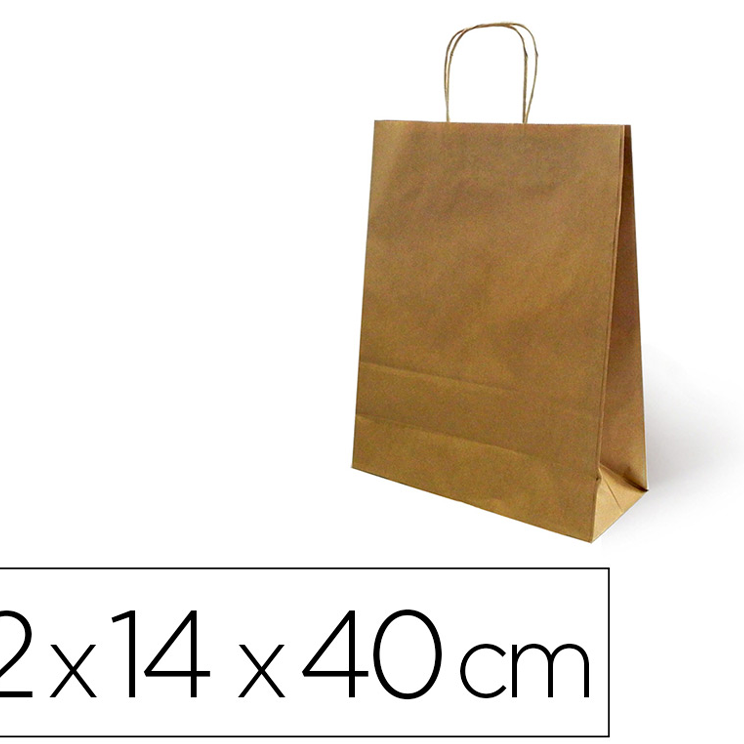 Bolsa de papel basika kraft reciclada asa retorcida lisa natural formato \"l\" 320x140x400 mm 1