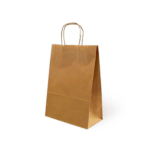 Bolsa de papel basika kraft reciclada asa retorcida lisa natural formato \"l\" 320x140x400 mm