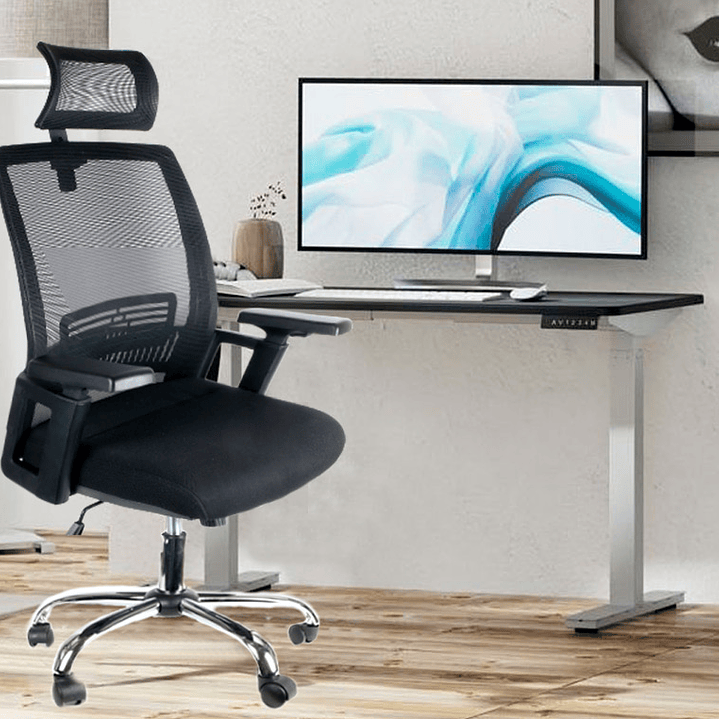 Cadeira de direcao q-connect ergonomica base metal encosto alto com apoio de cabeca ajustavel regulavel em altura 1140+7 11