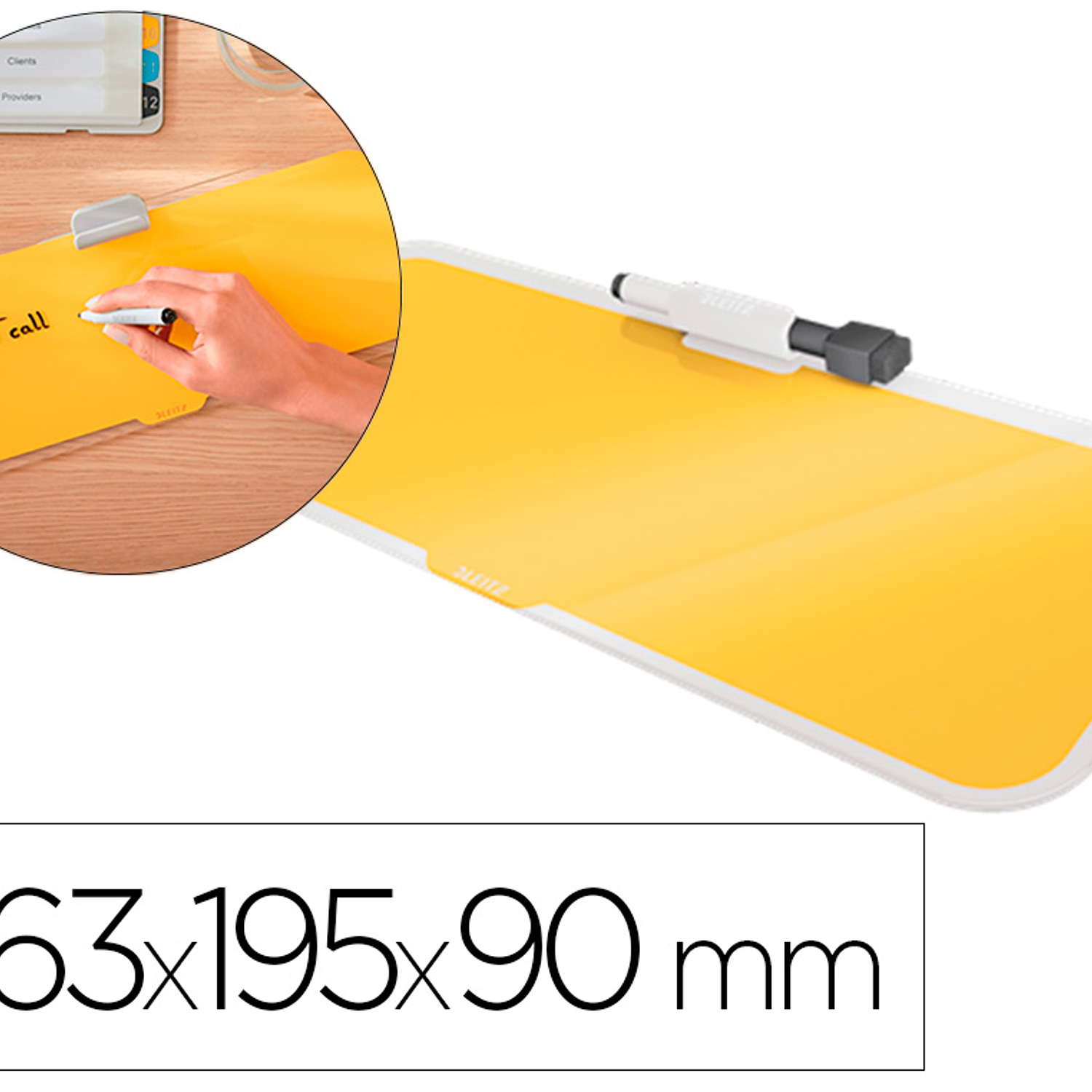 Quadro branco de vidro para secretaria leitz cosy com marcador e apagador cor amarelo 150x60x380 mm 1