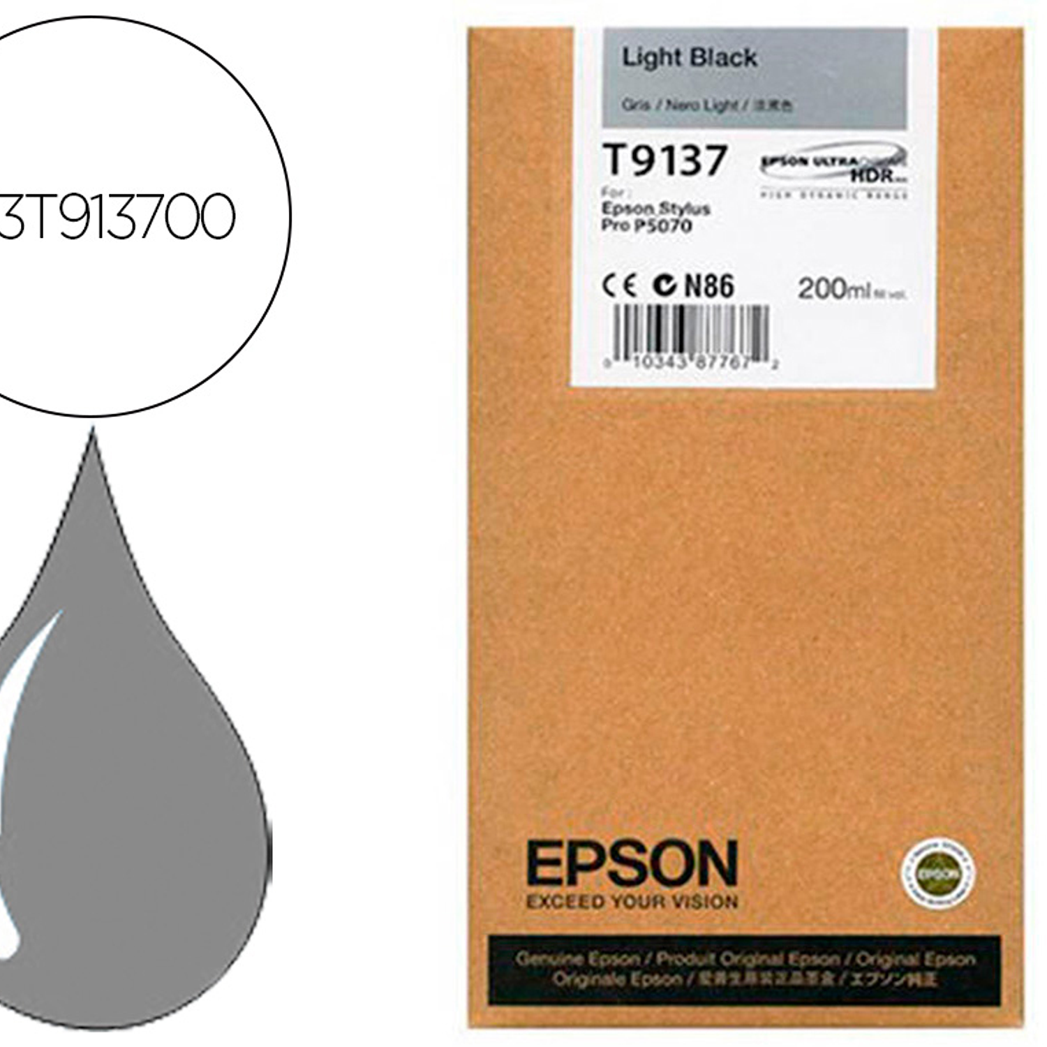 Tinteiro epson t9137 light preto ink 200ml 1