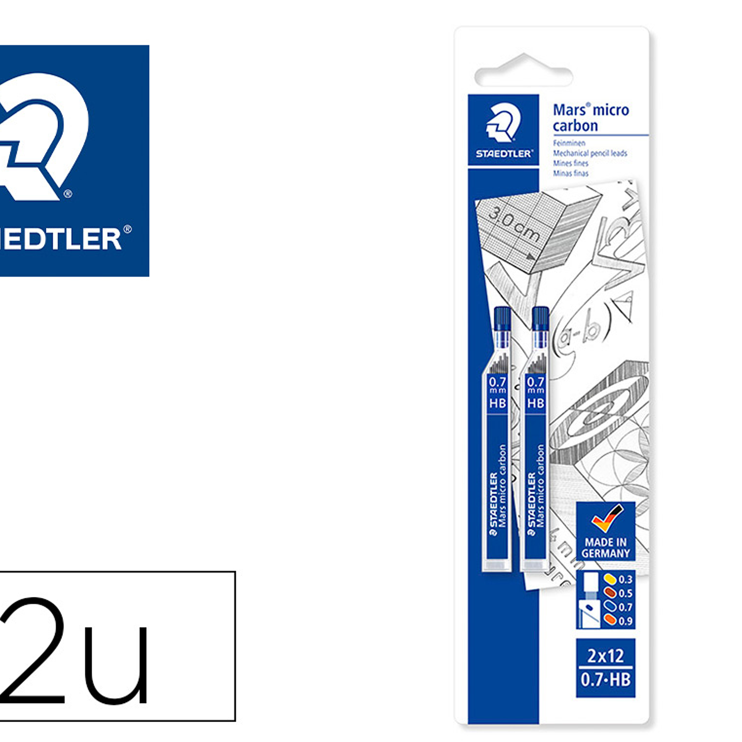 Minas staedtler mars micro grafite 0,7 mm hb tubo com 12 unidades blister de 2 unidades 2