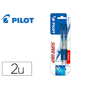 Esferografica pilot super grip azul retratil apoio em borracha tinta de oleo em blister de 2 unidades