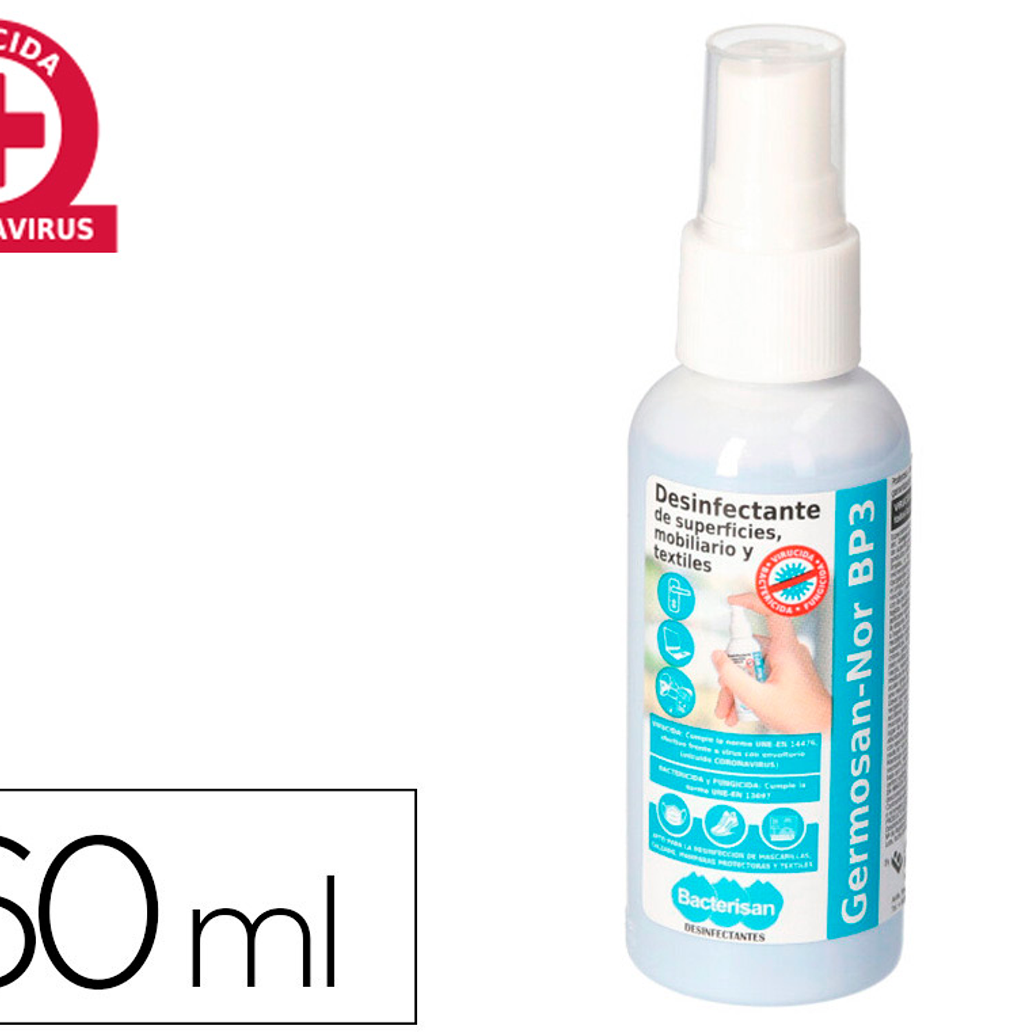 Liquido de limpeza higienizante desemfetante germosan nor bp3 para superficies e mobiliario frasco pulverizador de 60 ml 1