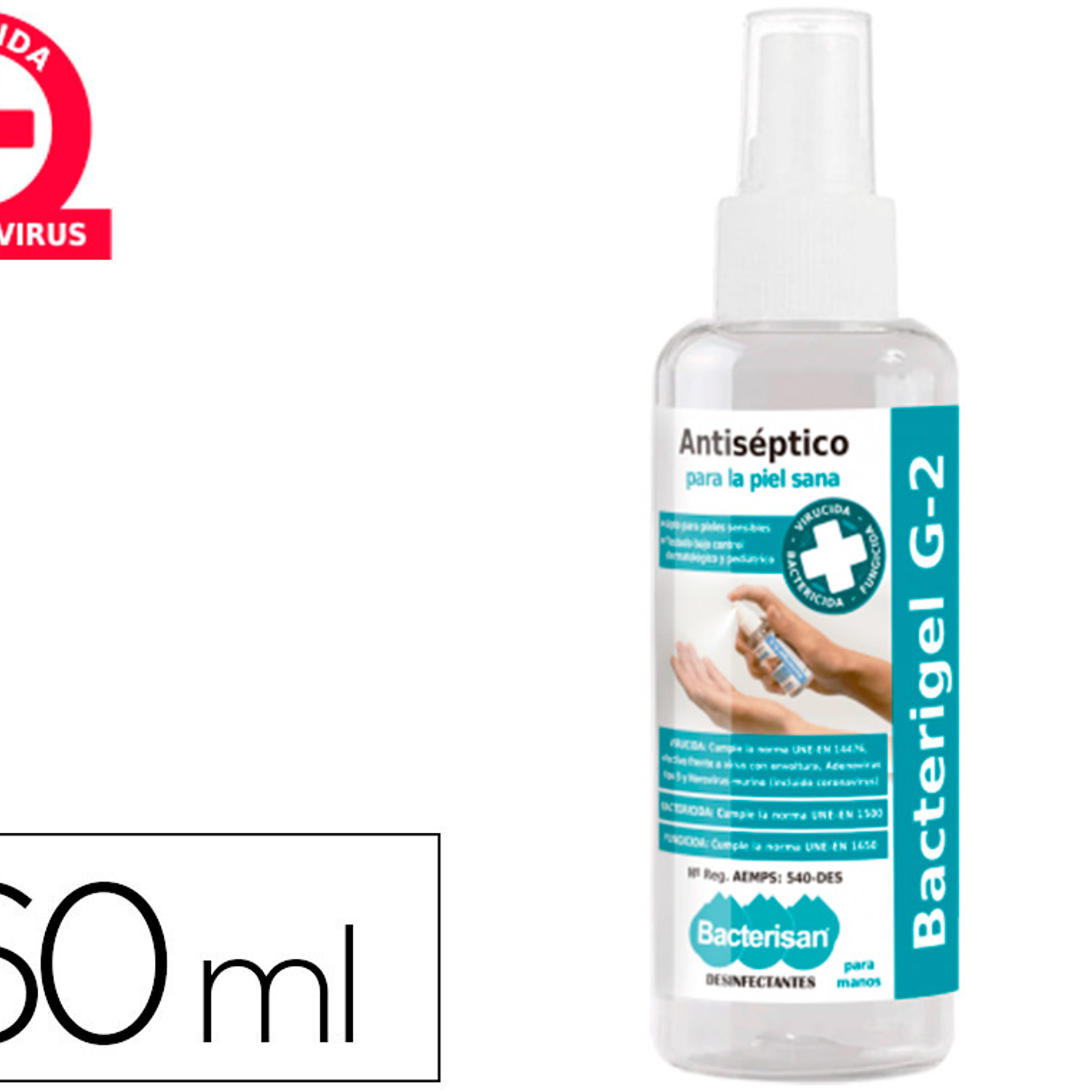 Gel hidroalcoolico bacterigel g-3 para maos limpa e desemfeta sem necesidade de enxaguar frasco de 60 ml expositor de 24 1