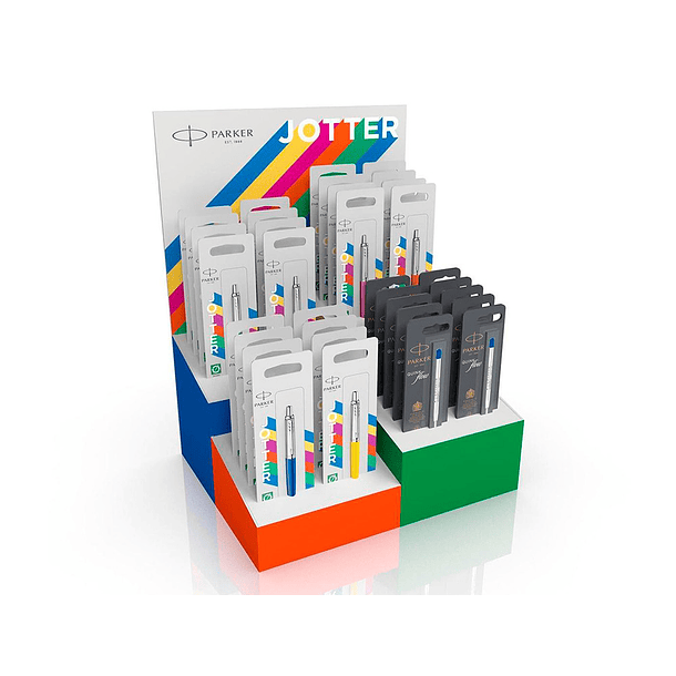 Expositor parker jotter originals em blister com 4 blocos e 34 unidades 24 esferograficas + 4 recargas 1