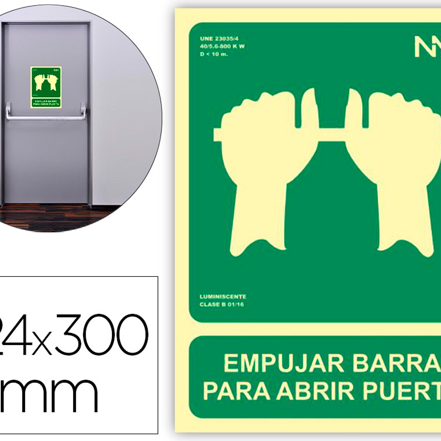 Pictograma archivo 2000 empurrar barra para abrir porta pvc verde luminiscente 224x300 mm 4