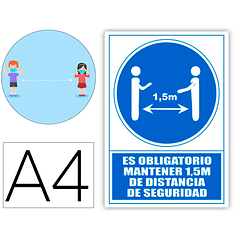 Pictograma archivo 2000 obrigatorio manter 1,5 m de distancia de seguranca pvc cor azul 210x297 mm