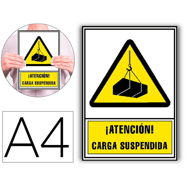 Pictograma archivo 2000 atencao carga suspensa pvc amarelo luminiscente 210x297 mm 1