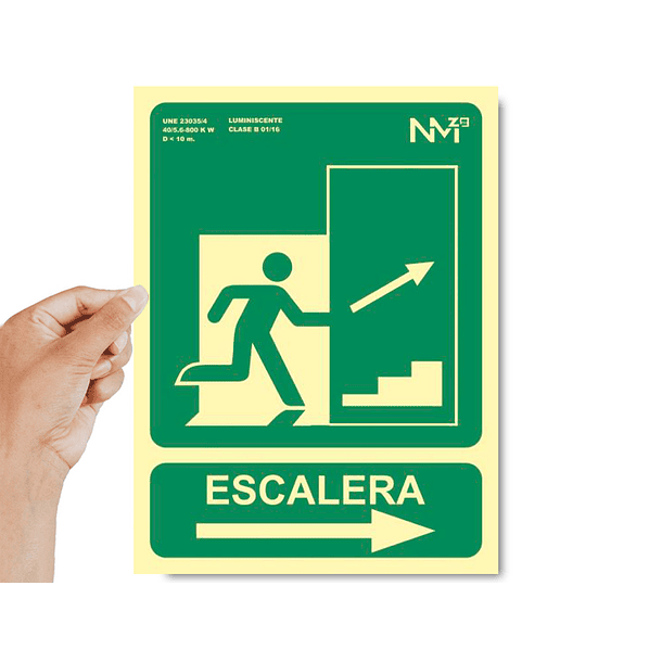 Pictograma archivo 2000 saida emergencia escada subir direita pvc verde luminiscente 224x300 mm 2