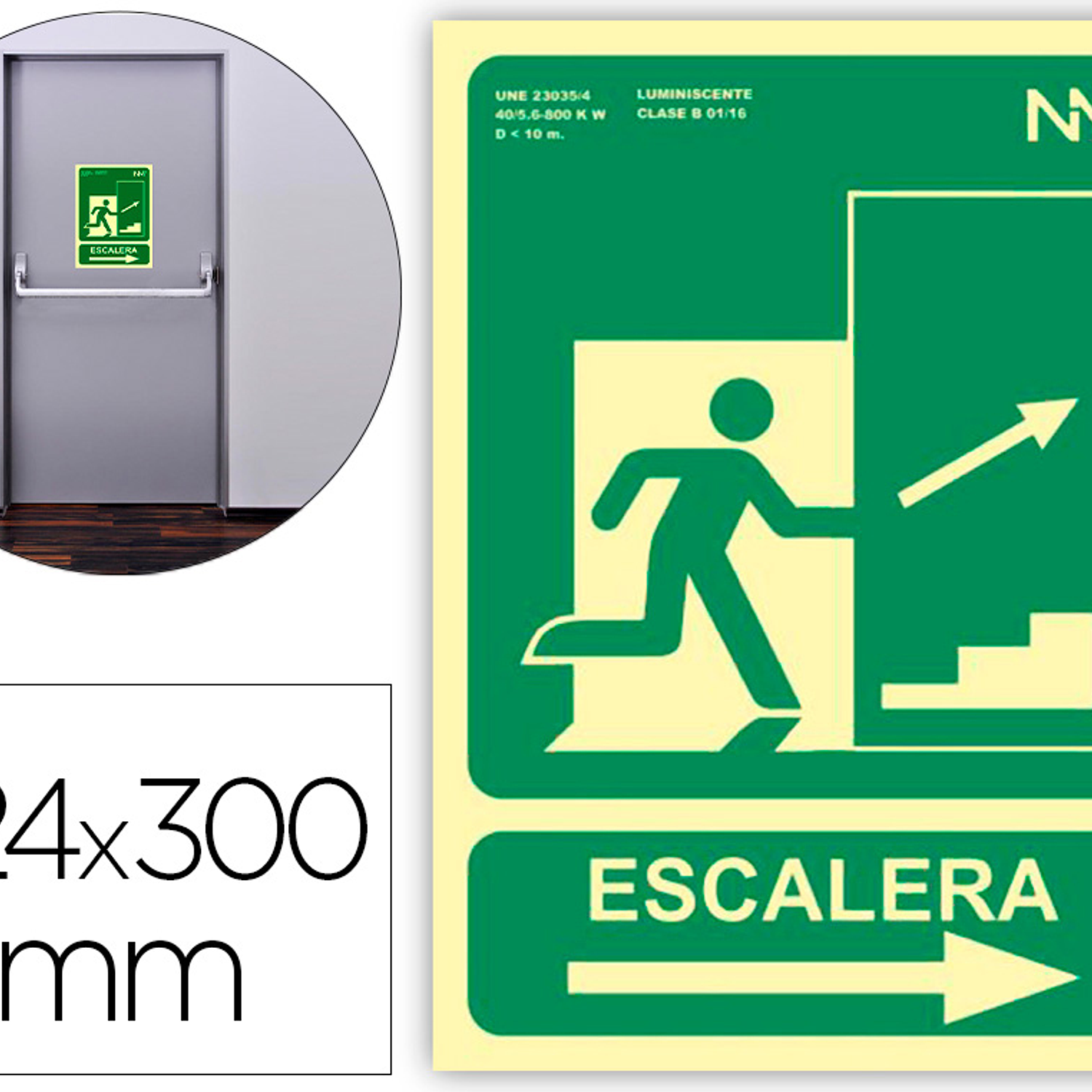 Pictograma archivo 2000 saida emergencia escada subir direita pvc verde luminiscente 224x300 mm 3