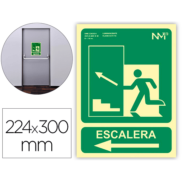 Pictograma archivo 2000 saida emergencia escada subir esquerda pvc verde luminiscente 224x300 mm 1