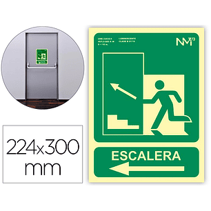 Pictograma archivo 2000 saida emergencia escada subir esquerda pvc verde luminiscente 224x300 mm