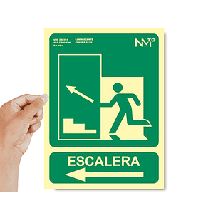 Pictograma archivo 2000 saida emergencia escada subir esquerda pvc verde luminiscente 224x300 mm