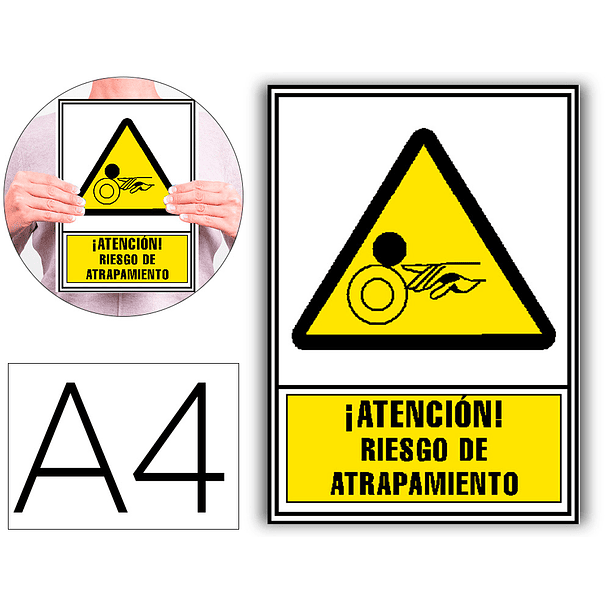 Pictograma archivo 2000 atencao risco de aprisionamento pvc amarelo luminiscente 210x297 mm 2