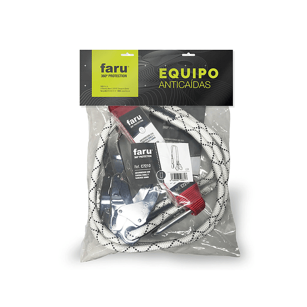 Anti-queda elastico faru bw200 com absorvedor de energia dupla corda mosquetao duplo gancho 50 mm 6