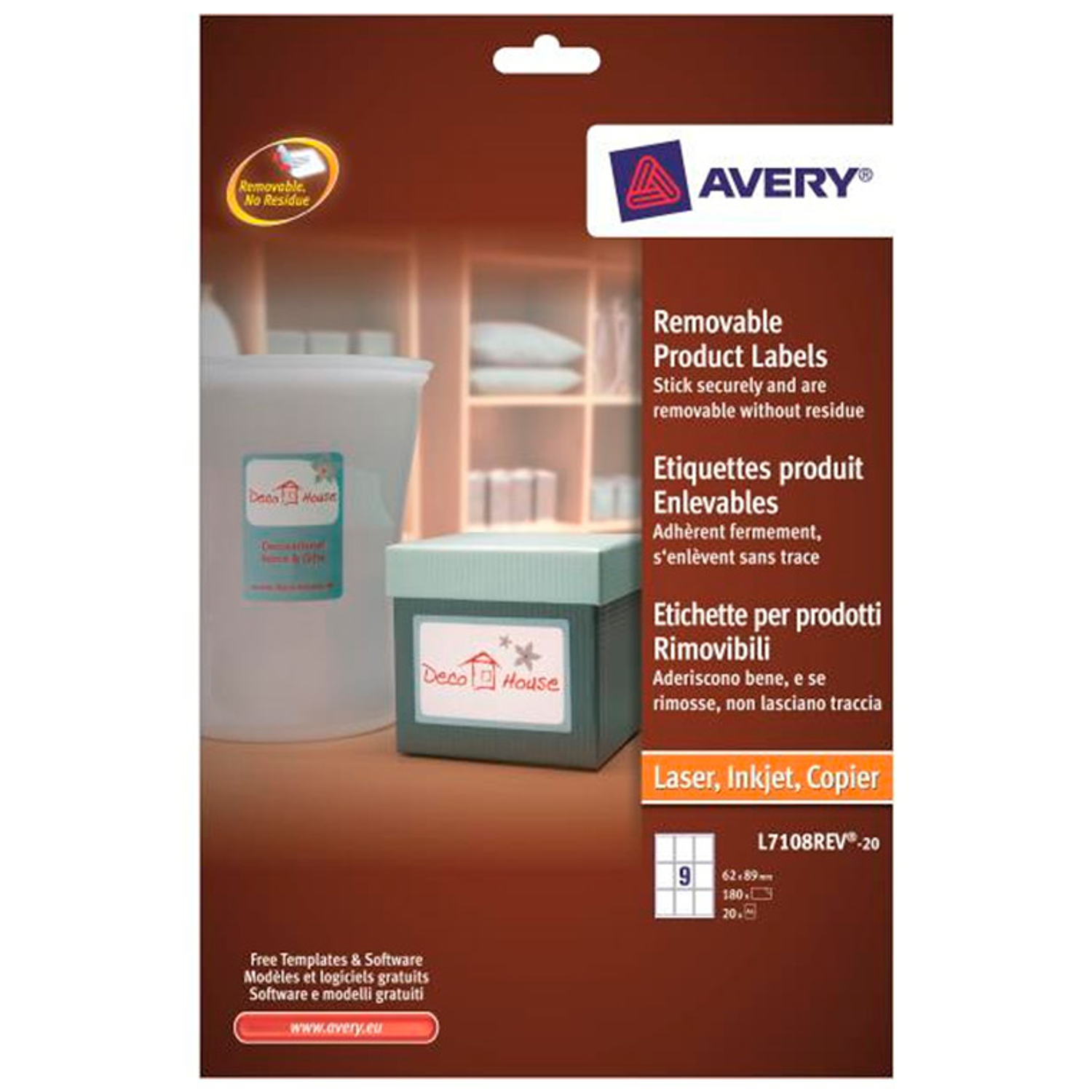 Etiqueta adesiva avery removivel para impressora laser injeção de tinta e fotocopiadora branca 62x89 mm 5