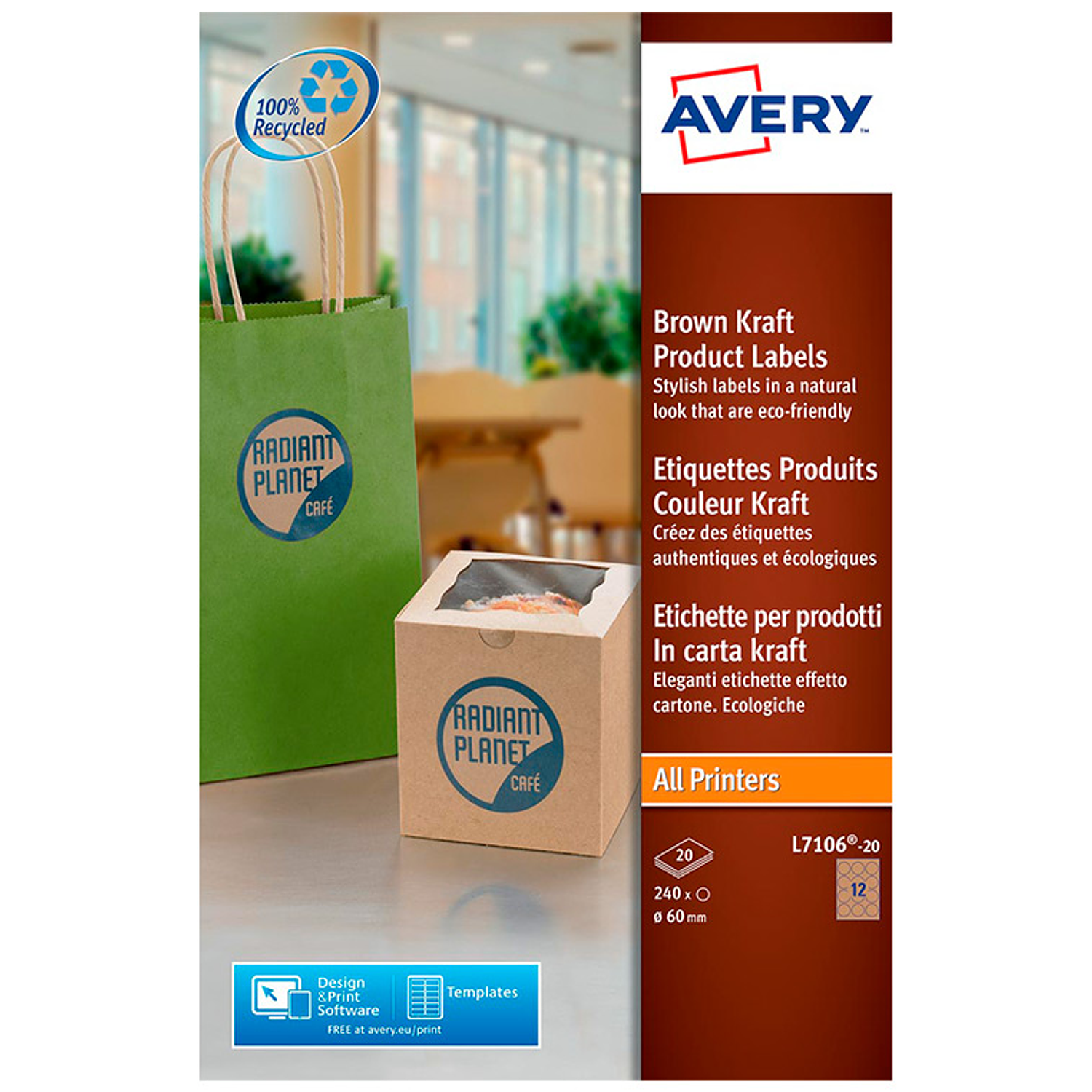 Etiqueta adesiva avery kraft efeito cartao redonda 60 mm removivel para laser e tinteiro 6