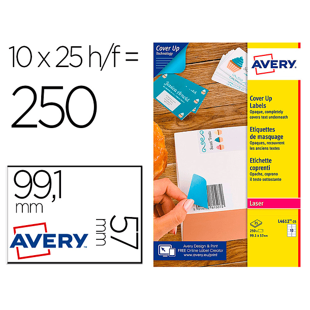 Etiqueta adesiva avery permanente para impressora laser branca 99,1x57 mm caixa de 250 unidades 1