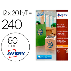 Etiqueta adesiva avery kraft efeito cartao redonda 60 mm removivel para laser e tinteiro