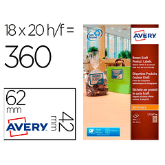 Etiqueta adesiva avery kraft efeito cartao retangular 62x42 mm removivel para laser e tinteiro