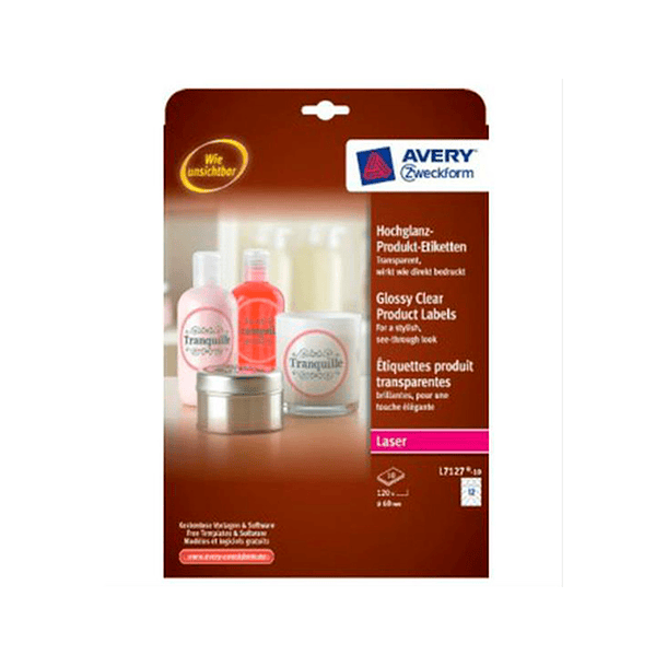 Etiqueta adesiva avery brilhante invisivel redonda para impressora laser 60 mm caixa de 120 5