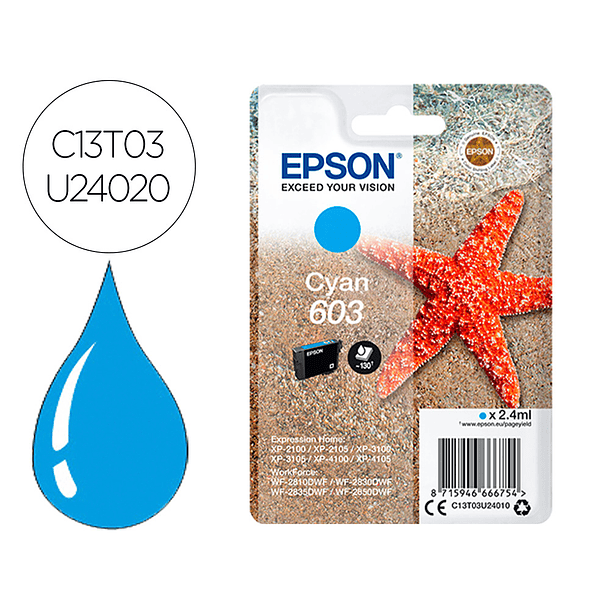 Tinteiro epson cian std estrela do mar 1 603 rf / am single 2