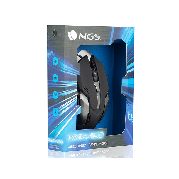 Raton ngs gaming gmx-100 optico 1000/1200/1800/2400 dpi 6 botones led 7 colores 2,4 ghz 8