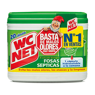 Elimina olores wc net fosas septicas capsula de 18 gr caja de 20 unidades