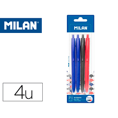 Esferografica milan p1 retratil 1 mm touch blister de 4 unidades cores sortidas