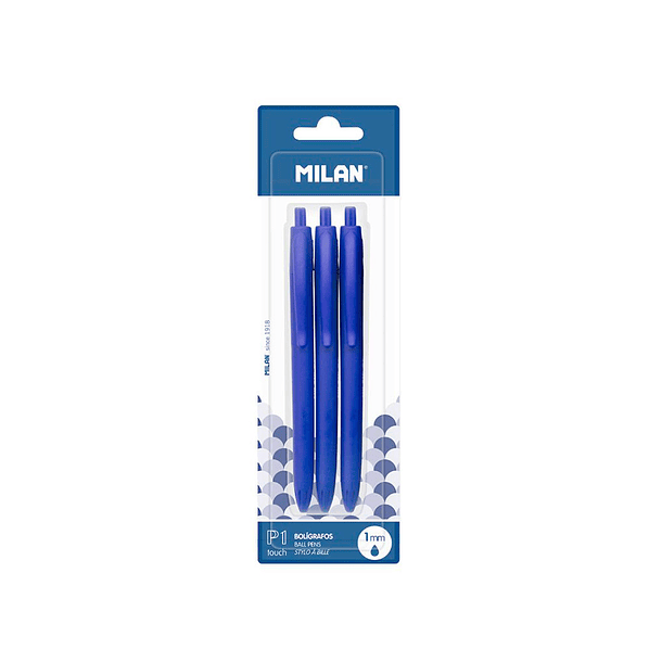 Esferografica milan p1 retratil 1 mm touch azul blister de 3 unidades 3