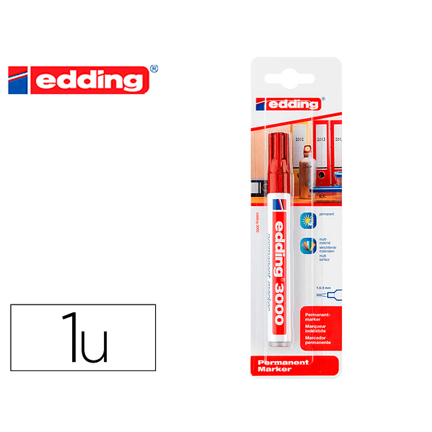 Marcador edding marcador permanente 3000 vermelho n.2 ponta redonda 1,5-3 mm blister de 1 unidade 3