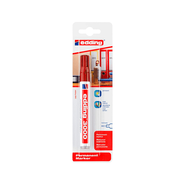 Marcador edding marcador permanente 3000 vermelho n.2 ponta redonda 1,5-3 mm blister de 1 unidade 3