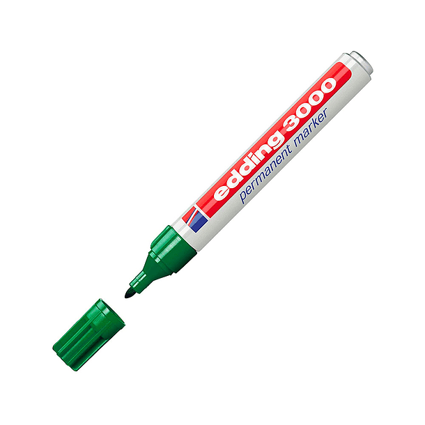 Marcador edding marcador permanente 3000 n.4 verde ponta redonda 1,5-3 mm blister de 1 unidade 3