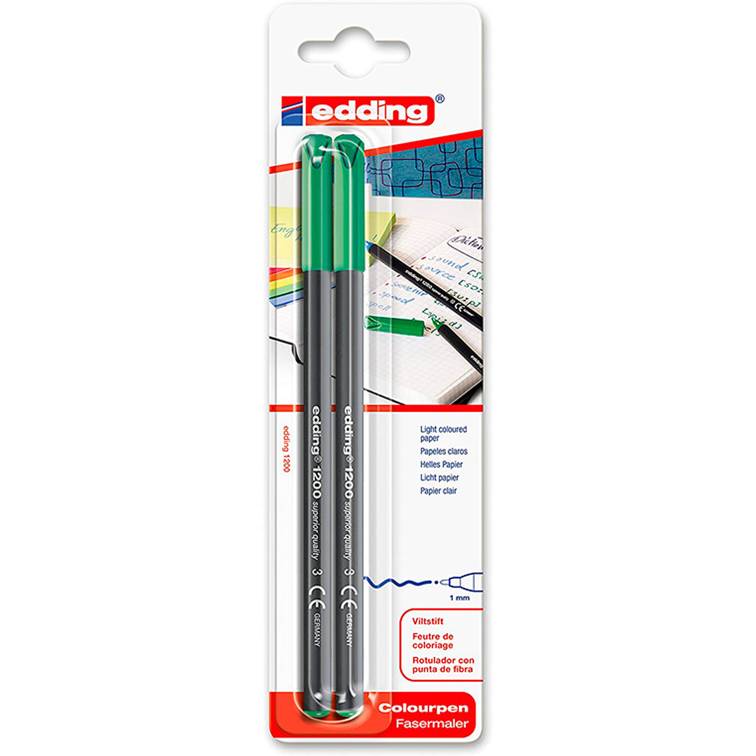 Marcador edding 1200 ponta de fibra redonda traco 1 mm n.4 verde blister de 2 unidades 2