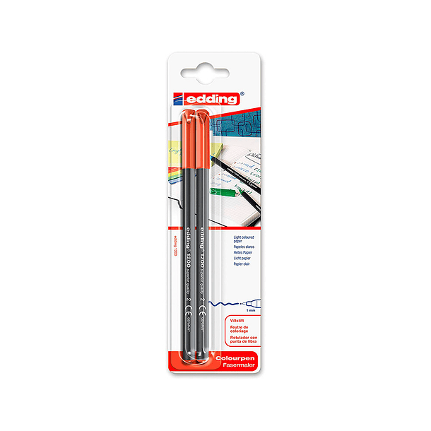 Marcador edding 1200 ponta de fibra redonda traco 1 mm n.2 vermelho blister de 2 unidades 1