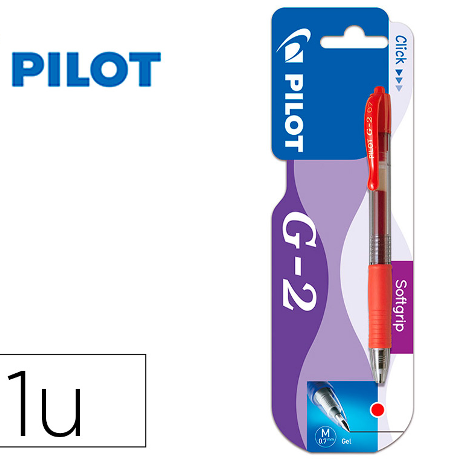 Esferografica pilot g-2 vermelho tinta gel retratil apoio em borracha em blister 3