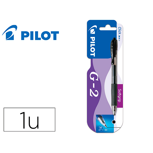 Esferografica pilot g-2 preto tinta gel retratil apoio em borracha em blister 1