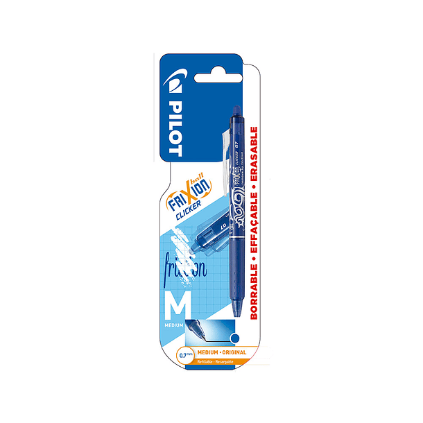 Esferografica pilot frixion clicker apagavel 0,7 mm ponta media azul em blister 8