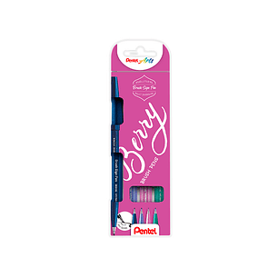 Caneta pincel pentel touch em blister de 4 cores berry azul preto violeta azul verde turquesa rosa violeta