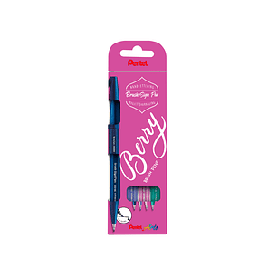 Caneta pincel pentel touch em blister de 4 cores berry azul preto violeta azul verde turquesa rosa violeta